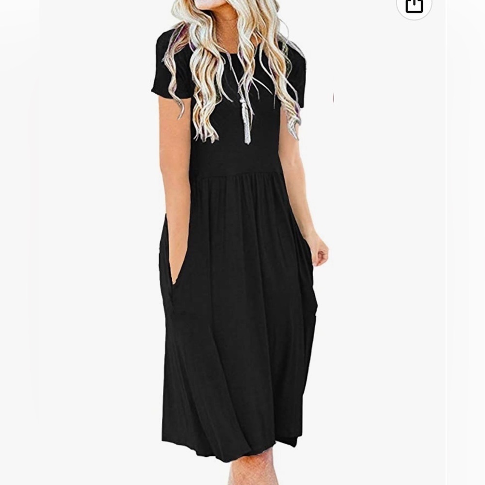 Auselily Women's Short Sleeve Pockets Empire Waist Loose Swing Casual Antique